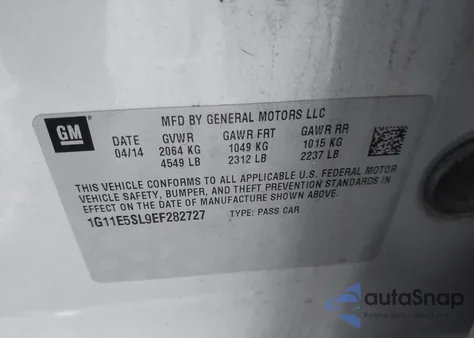 2014 Chevrolet Malibu 2Lt from USA, damaged, VIN 1G11E5SL9EF282727